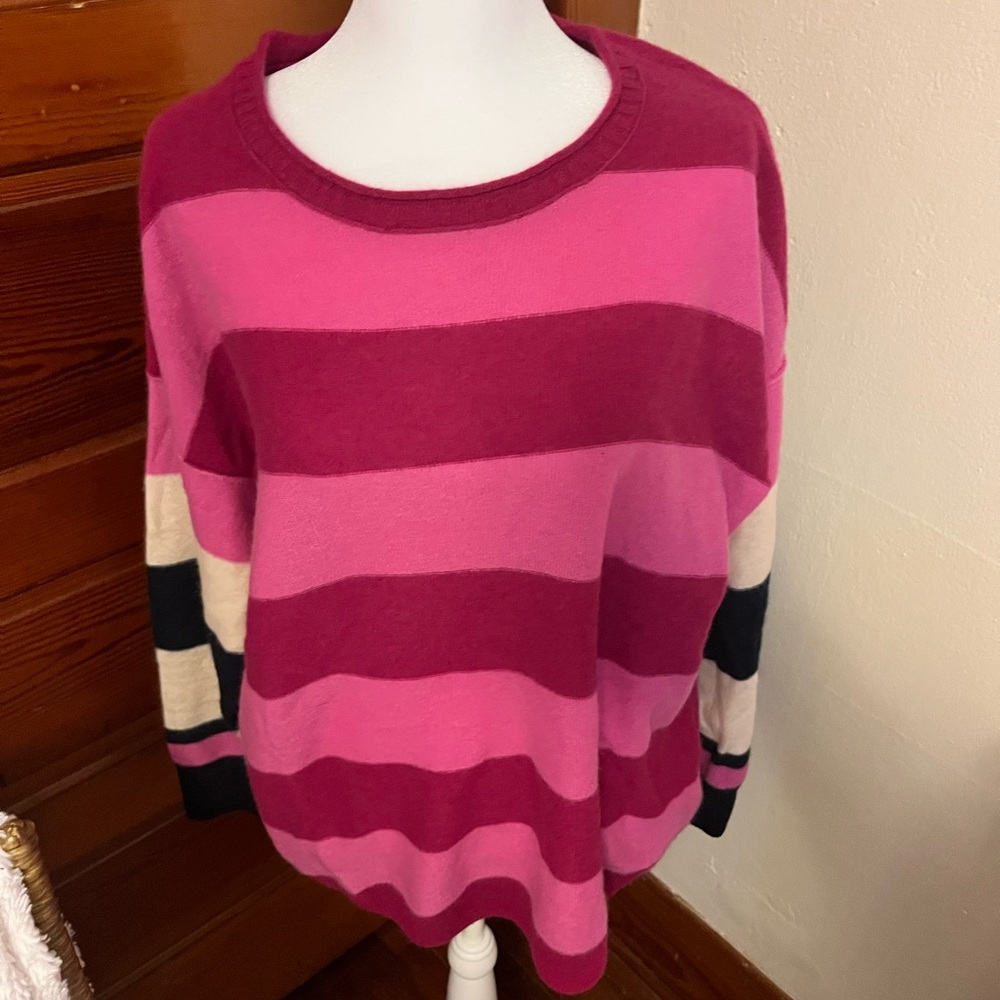Free People Bold Striped Sweater in Pink and Cream